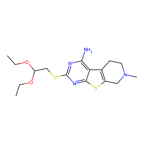 2-((2,2-diethoxyethyl)thio)-7-methyl-5,6,7,8-tetrahydropyrido[4',3':4,5]thieno[2,3-d]pyrimidin-4-amine structure