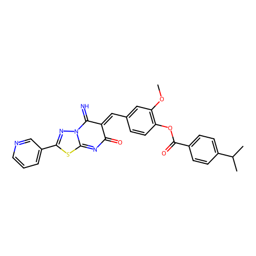 (Z)-4-((5-imino-7-oxo-2-(pyridin-3-yl)-5H-[1,3,4]thiadiazolo[3,2-a]pyrimidin-6(7H)-ylidene)methyl)-2-methoxyphenyl 4-isopropylbenzoate structure