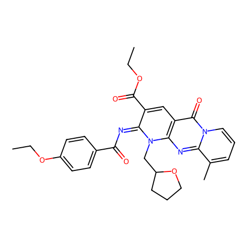 (Z)-ethyl 2-((4-ethoxybenzoyl)imino)-10-methyl-5-oxo-1-((tetrahydrofuran-2-yl)methyl)-2,5-dihydro-1H-dipyrido[1,2-a:2',3'-d]pyrimidine-3-carboxylate structure
