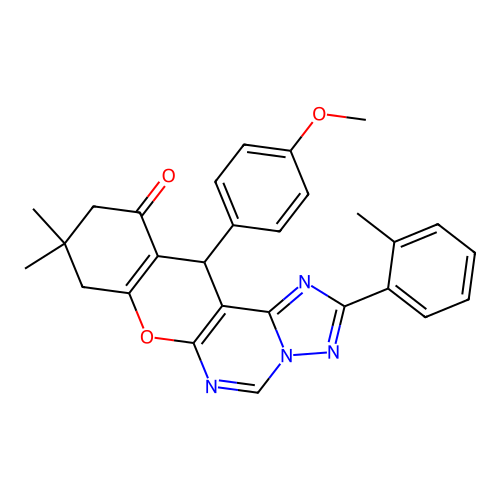12-(4-methoxyphenyl)-9,9-dimethyl-2-(2-methylphenyl)-8,9,10,12-tetrahydro-11H-chromeno[3,2-e][1,2,4]triazolo[1,5-c]pyrimidin-11-one structure