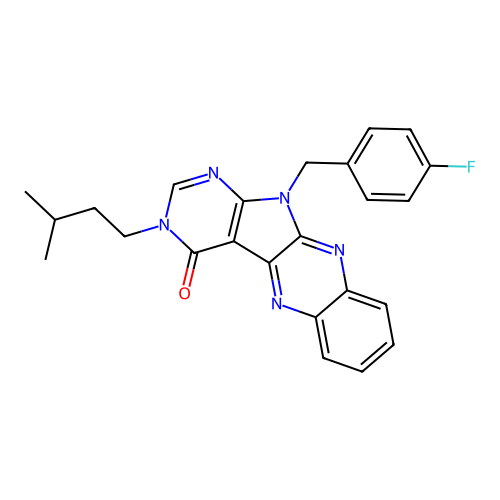 11-(4-fluorobenzyl)-3-(3-methylbutyl)-3,11-dihydro-4H-pyrimido[5',4':4,5]pyrrolo[2,3-b]quinoxalin-4-one structure