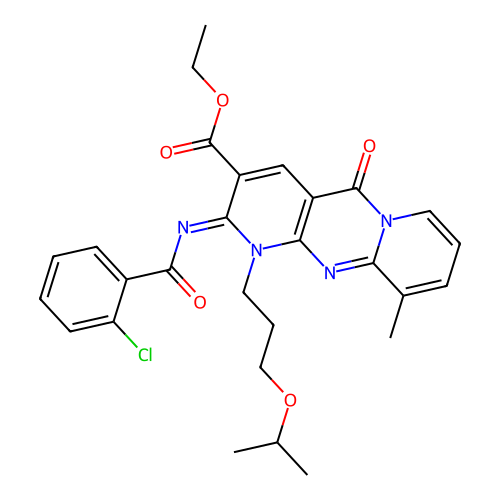 (Z)-ethyl 2-((2-chlorobenzoyl)imino)-1-(3-isopropoxypropyl)-10-methyl-5-oxo-2,5-dihydro-1H-dipyrido[1,2-a:2',3'-d]pyrimidine-3-carboxylate structure