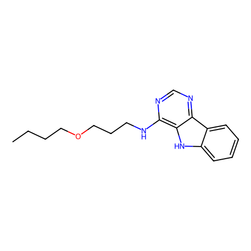 N-(3-butoxypropyl)-5H-pyrimido[5,4-b]indol-4-amine structure