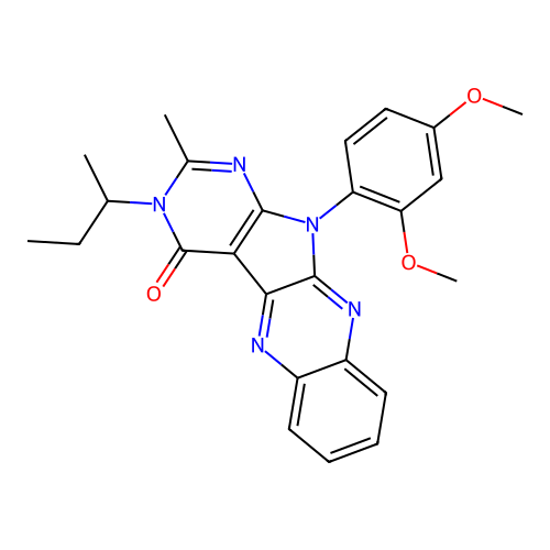 3-(butan-2-yl)-11-(2,4-dimethoxyphenyl)-2-methyl-3,11-dihydro-4H-pyrimido[5',4':4,5]pyrrolo[2,3-b]quinoxalin-4-one structure