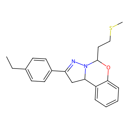 2-(4-ethylphenyl)-5-(2-(methylthio)ethyl)-5,10b-dihydro-1H-benzo[e]pyrazolo[1,5-c][1,3]oxazine structure