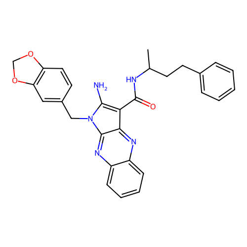 2-amino-1-(1,3-benzodioxol-5-ylmethyl)-N-(4-phenylbutan-2-yl)-1H-pyrrolo[2,3-b]quinoxaline-3-carboxamide structure