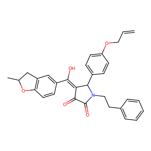 (4E)-4-[hydroxy(2-methyl-2,3-dihydro-1-benzofuran-5-yl)methylidene]-1-(2-phenylethyl)-5-[4-(prop-2-en-1-yloxy)phenyl]pyrrolidine-2,3-dione structure