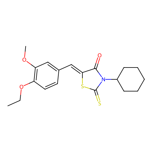 (5Z)-3-cyclohexyl-5-(4-ethoxy-3-methoxybenzylidene)-2-thioxo-1,3-thiazolidin-4-one structure