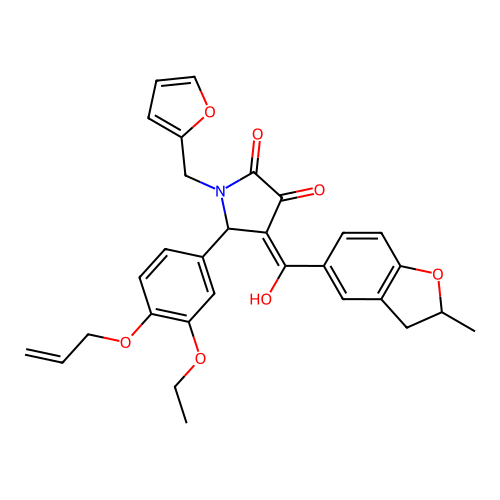 (4E)-5-(3-ethoxy-4-prop-2-enoxyphenyl)-1-(furan-2-ylmethyl)-4-[hydroxy-(2-methyl-2,3-dihydro-1-benzofuran-5-yl)methylidene]pyrrolidine-2,3-dione structure