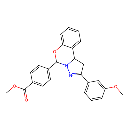 methyl 4-[2-(3-methoxyphenyl)-1,10b-dihydropyrazolo[1,5-c][1,3]benzoxazin-5-yl]benzoate structure