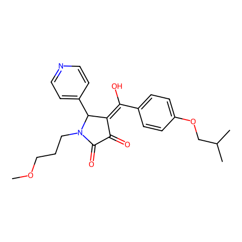 (4E)-4-[hydroxy-[4-(2-methylpropoxy)phenyl]methylidene]-1-(3-methoxypropyl)-5-pyridin-4-ylpyrrolidine-2,3-dione structure