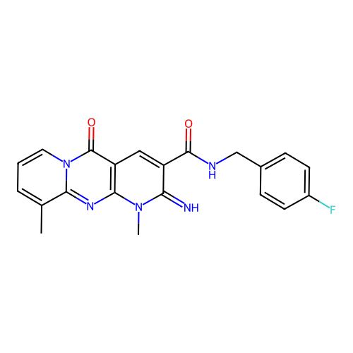 N-(4-fluorobenzyl)-2-imino-1,10-dimethyl-5-oxo-1,5-dihydro-2H-dipyrido[1,2-a:2',3'-d]pyrimidine-3-carboxamide structure