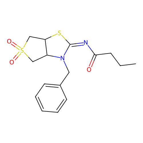 N-[(2Z)-3-benzyl-5,5-dioxidotetrahydrothieno[3,4-d][1,3]thiazol-2(3H)-ylidene]butanamide structure