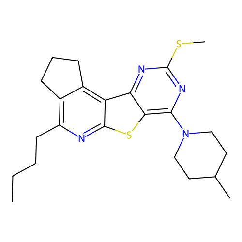 4-butyl-7-(4-methylpiperidin-1-yl)-9-(methylsulfanyl)-2,3-dihydro-1H-cyclopenta[4',5']pyrido[3',2':4,5]thieno[3,2-d]pyrimidine structure