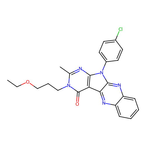 11-(4-chlorophenyl)-3-(3-ethoxypropyl)-2-methyl-3,11-dihydro-4H-pyrimido[5',4':4,5]pyrrolo[2,3-b]quinoxalin-4-one structure