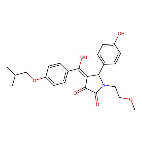3-hydroxy-5-(4-hydroxyphenyl)-1-(2-methoxyethyl)-4-[4-(2-methylpropoxy)benzoyl]-2,5-dihydro-1H-pyrrol-2-one structure