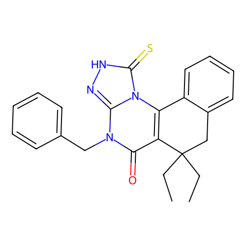 4-benzyl-6,6-diethyl-1-mercapto-6,7-dihydrobenzo[h][1,2,4]triazolo[4,3-a]quinazolin-5(4H)-one structure