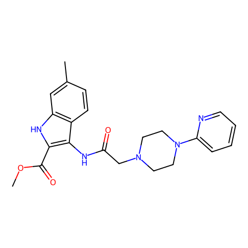 Methyl 6-methyl-3-[[2-(4-pyridin-2-ylpiperazin-1-yl)acetyl]amino]-1H-indole-2-carboxylate structure