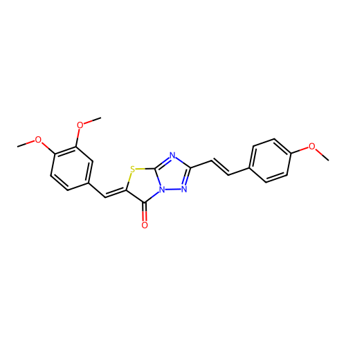 (5Z)-5-(3,4-dimethoxybenzylidene)-2-[(E)-2-(4-methoxyphenyl)ethenyl][1,3]thiazolo[3,2-b][1,2,4]triazol-6(5H)-one structure