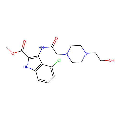 methyl 4-chloro-3-[[2-[4-(2-hydroxyethyl)piperazin-1-yl]acetyl]amino]-1H-indole-2-carboxylate structure