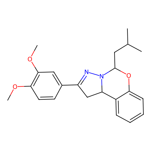 2-(3,4-dimethoxyphenyl)-5-(2-methylpropyl)-1,10b-dihydropyrazolo[1,5-c][1,3]benzoxazine structure