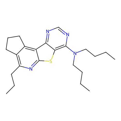 N,N-dibutyl-4-propyl-2,3-dihydro-1H-cyclopenta[4',5']pyrido[3',2':4,5]thieno[3,2-d]pyrimidin-7-amine structure
