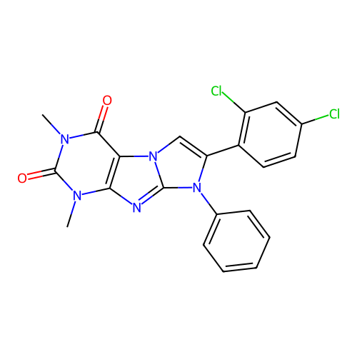 7-(2,4-dichlorophenyl)-1,3-dimethyl-8-phenyl-1H-imidazo[2,1-f]purine-2,4(3H,8H)-dione structure