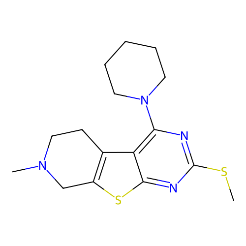 7-methyl-2-(methylsulfanyl)-4-(piperidin-1-yl)-5,6,7,8-tetrahydropyrido[4',3':4,5]thieno[2,3-d]pyrimidine structure