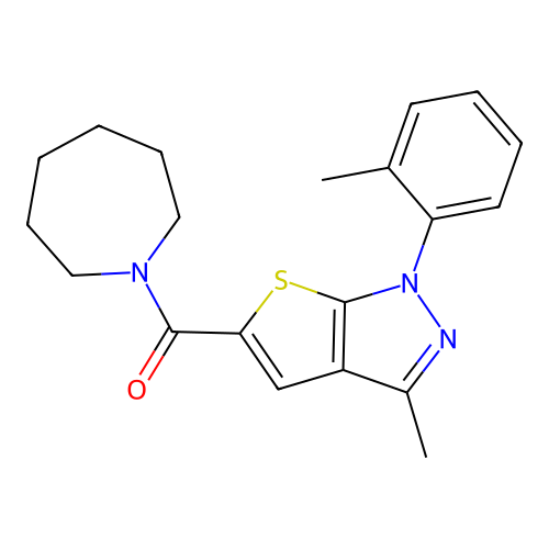 azepan-1-yl[3-methyl-1-(2-methylphenyl)-1H-thieno[2,3-c]pyrazol-5-yl]methanone structure