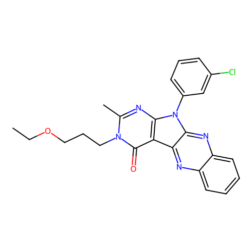 11-(3-chlorophenyl)-3-(3-ethoxypropyl)-2-methyl-3,11-dihydro-4H-pyrimido[5',4':4,5]pyrrolo[2,3-b]quinoxalin-4-one structure
