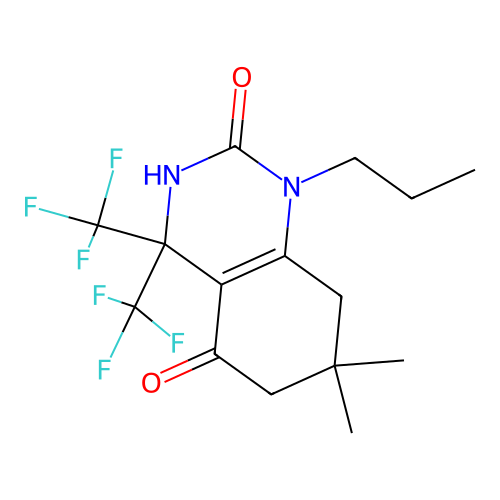7,7-dimethyl-1-propyl-4,4-bis(trifluoromethyl)-6,8-dihydro-3H-quinazoline-2,5-dione structure