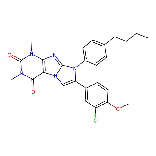 8-(4-butylphenyl)-7-(3-chloro-4-methoxyphenyl)-1,3-dimethyl-1H-imidazo[2,1-f]purine-2,4(3H,8H)-dione structure