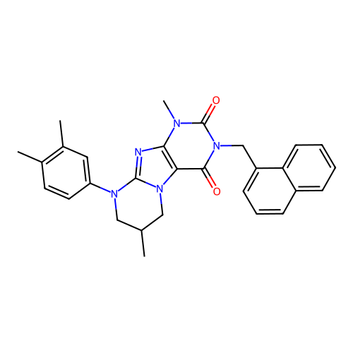 9-(3,4-dimethylphenyl)-1,7-dimethyl-3-(naphthalen-1-ylmethyl)-6,7,8,9-tetrahydropyrimido[2,1-f]purine-2,4(1H,3H)-dione structure