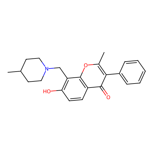 7-hydroxy-2-methyl-8-((4-methylpiperidin-1-yl)methyl)-3-phenyl-4H-chromen-4-one structure