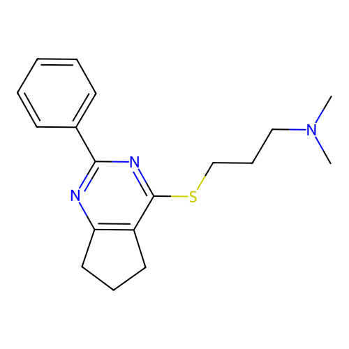 N,N-dimethyl-3-[(2-phenyl-6,7-dihydro-5H-cyclopenta[d]pyrimidin-4-yl)sulfanyl]propan-1-amine structure