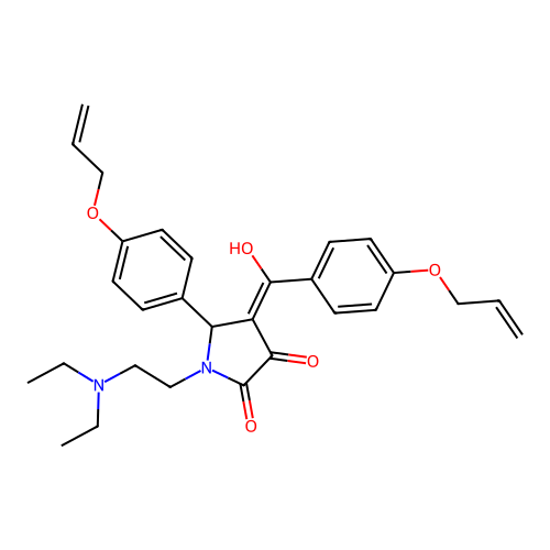 (4E)-1-(2-diethylaminoethyl)-4-[hydroxy-(4-prop-2-enoxyphenyl)methylidene]-5-(4-prop-2-enoxyphenyl)pyrrolidine-2,3-dione structure