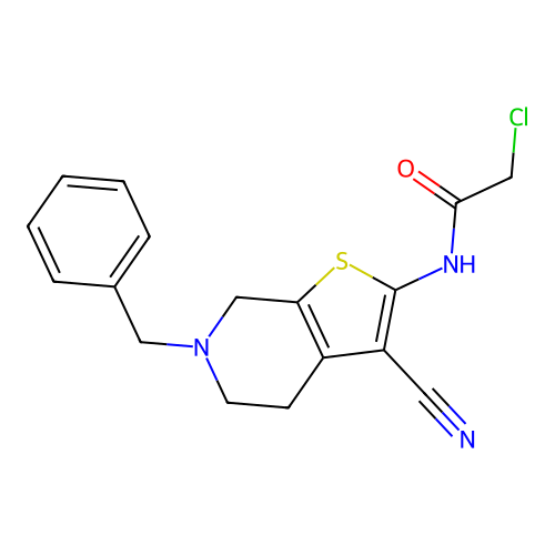 N-(6-benzyl-3-cyano-4,5,6,7-tetrahydrothieno[2,3-c]pyridin-2-yl)-2-chloroacetamide structure