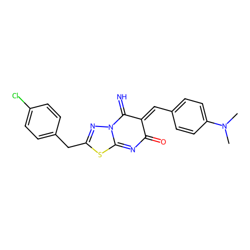 (Z)-2-(4-chlorobenzyl)-6-(4-(dimethylamino)benzylidene)-5-imino-5H-[1,3,4]thiadiazolo[3,2-a]pyrimidin-7(6H)-one structure