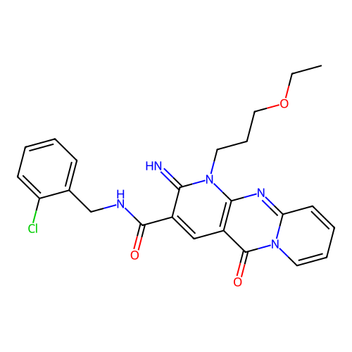 N-(2-chlorobenzyl)-1-(3-ethoxypropyl)-2-imino-5-oxo-1,5-dihydro-2H-dipyrido[1,2-a:2',3'-d]pyrimidine-3-carboxamide structure