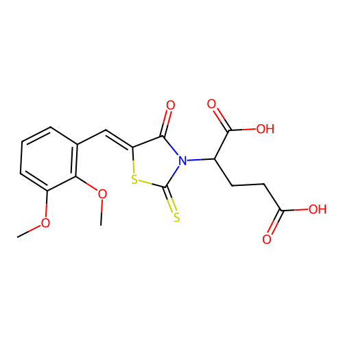 (Z)-2-(5-(2,3-dimethoxybenzylidene)-4-oxo-2-thioxothiazolidin-3-yl)pentanedioic acid structure