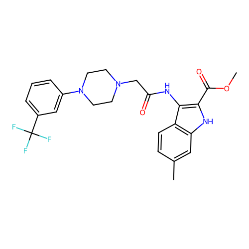 methyl 6-methyl-3-(2-(4-(3-(trifluoromethyl)phenyl)piperazin-1-yl)acetamido)-1H-indole-2-carboxylate structure