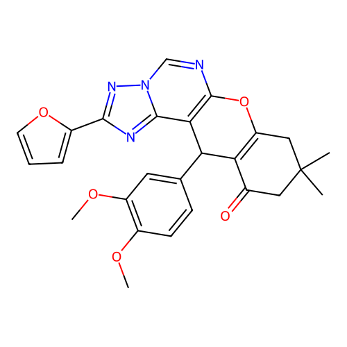 12-(3,4-dimethoxyphenyl)-2-(furan-2-yl)-9,9-dimethyl-8,9,10,12-tetrahydro-11H-chromeno[3,2-e][1,2,4]triazolo[1,5-c]pyrimidin-11-one structure