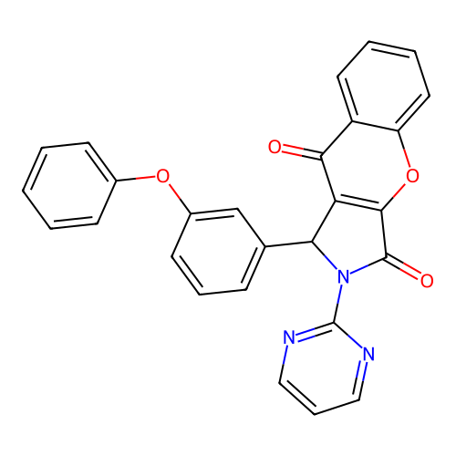 1-(3-phenoxyphenyl)-2-(pyrimidin-2-yl)-1,2-dihydrochromeno[2,3-c]pyrrole-3,9-dione structure