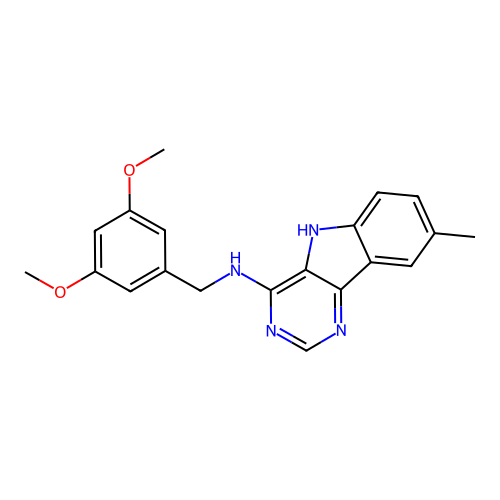 N-[(3,5-dimethoxyphenyl)methyl]-8-methyl-5H-pyrimido[5,4-b]indol-4-amine structure