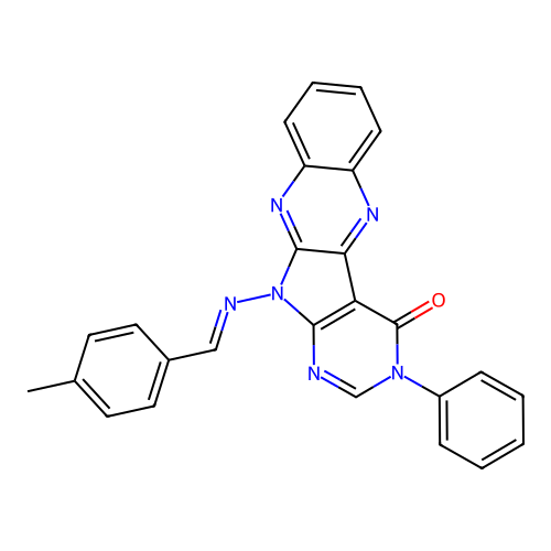 (E)-11-((4-methylbenzylidene)amino)-3-phenyl-3H-pyrimido[5',4':4,5]pyrrolo[2,3-b]quinoxalin-4(11H)-one structure