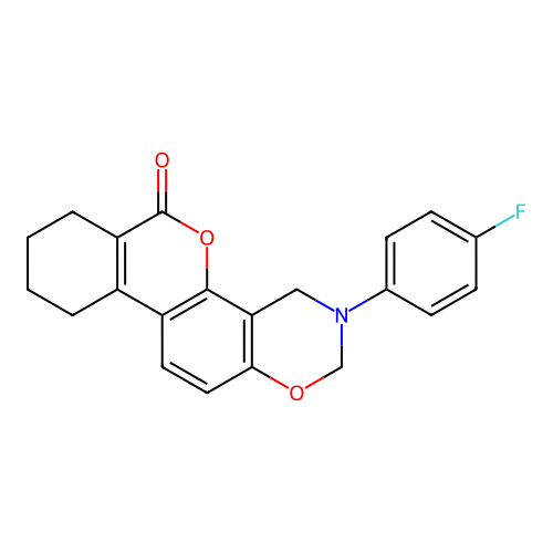 3-(4-fluorophenyl)-3,4,7,8,9,10-hexahydro-2H,6H-benzo[3,4]chromeno[8,7-e][1,3]oxazin-6-one structure