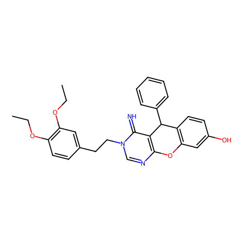 3-[2-(3,4-diethoxyphenyl)ethyl]-4-imino-5-phenyl-3,5-dihydro-4H-chromeno[2,3-d]pyrimidin-8-ol structure