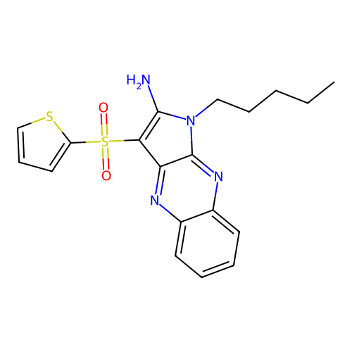 1-pentyl-3-(thiophen-2-ylsulfonyl)-1H-pyrrolo[2,3-b]quinoxalin-2-amine structure