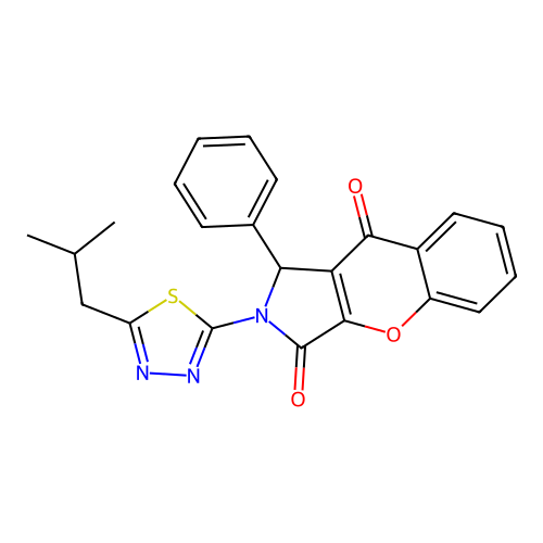 2-[5-(2-methylpropyl)-1,3,4-thiadiazol-2-yl]-1-phenyl-1,2-dihydrochromeno[2,3-c]pyrrole-3,9-dione structure
