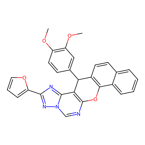 14-(3,4-dimethoxyphenyl)-2-(furan-2-yl)-14H-benzo[7,8]chromeno[3,2-e][1,2,4]triazolo[1,5-c]pyrimidine structure